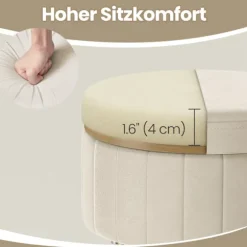 Rootz Velvet Seat Aftold - Opbevaringssæde - Rund afføring - Komfort & stil - 39 cm x 44,4 cm - Hvid