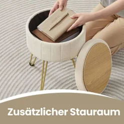 Rootz Velvet Seat Aftold - Opbevaringssæde - Rund afføring - Komfort & stil - 39 cm x 44,4 cm - Hvid