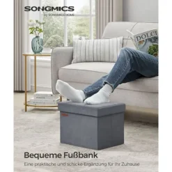 Rootz Velvet Seat Chest - Opbevaring Ottoman - Fodstøtte - MDF Konstruktion - 32L Kapacitet - 31cm x 41cm x 31cm - Skifergrå