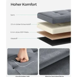 Rootz Velvet Seat Chest - Opbevaring Ottoman - Fodstøtte - MDF Konstruktion - 32L Kapacitet - 31cm x 41cm x 31cm - Skifergrå
