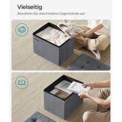 Rootz Velvet Seat Chest - Opbevaring Ottoman - Fodstøtte - MDF Konstruktion - 32L Kapacitet - 31cm x 41cm x 31cm - Skifergrå