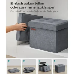 Rootz Velvet Seat Chest - Opbevaring Ottoman - Fodstøtte - MDF Konstruktion - 32L Kapacitet - 31cm x 41cm x 31cm - Skifergrå