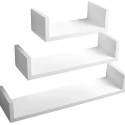 Rootz væghylde - U-formet afsats - Flydende bogreol - Displaystativ - Opbevaringsholder - Monterbart stativ - Hvid - 26,0 x 8,7 x 8,2 tommer