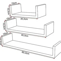 Rootz væghylde - U-formet afsats - Flydende bogreol - Displaystativ - Opbevaringsholder - Monterbart stativ - Hvid - 26,0 x 8,7 x 8,2 tommer