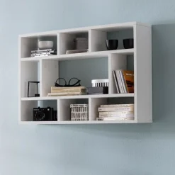 Rootz væghylde hvid 75x51x16 cm hængehylde i træ moderne - Design vægplade frit svævende - Træhylde til væggen - Reol Smal - Dekorativ hylde svævende | Fyndiq