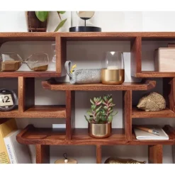 Rootz væghylde 80x55x15 cm massiv sheesham træ hængende hylde moderne svævende - Stor design svævende hylde - Hylde Hængende Stue - bogreol væg