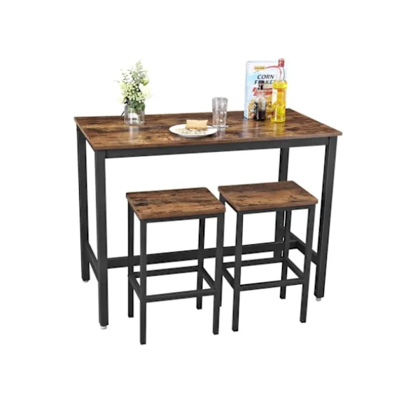 Rootz Vintage barbordssæt - Mørkebrunt pubbord - Bistrosæt i spånplade - Jernstel - 120 cm x 60 cm x 90 cm - 40 cm x 30 cm x 65 cm skamler - 24,5 kg - | Fyndiq