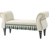 Rootz Vintage bænk - Polstret sæde - Sengebænk - Stel af massivt træ - Knapsyning - Beige - 117 cm x 40 cm x 58 cm