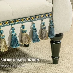 Rootz Vintage bænk - Polstret sæde - Sengebænk - Stel af massivt træ - Knapsyning - Beige - 117 cm x 40 cm x 58 cm