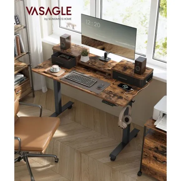 Rootz Vintage Brown Skrivebord - Studiebord - Skrivebord - Spånplade - Stålramme - Oxford klud - Justerbar højde - Rummelig overflade - Nem montering | Fyndiq