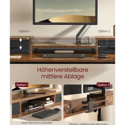 Rootz Vintage Brown Skrivebord - Studiebord - Skrivebord - Spånplade - Stålramme - Oxford klud - Justerbar højde - Rummelig overflade - Nem montering | Fyndiq