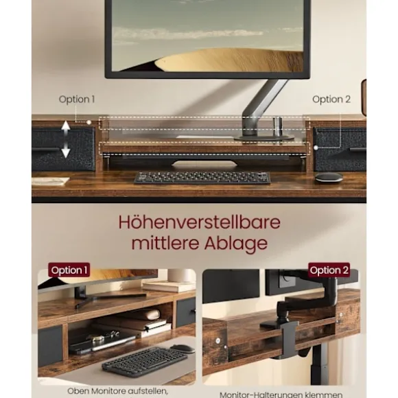 Rootz Vintage Brown Skrivebord - Studiebord - Skrivebord - Spånplade - Stålramme - Oxford klud - Justerbar højde - Rummelig overflade - Nem montering | Fyndiq