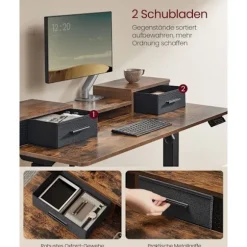 Rootz Vintage Brown Skrivebord - Studiebord - Skrivebord - Spånplade - Stålramme - Oxford klud - Justerbar højde - Rummelig overflade - Nem montering | Fyndiq