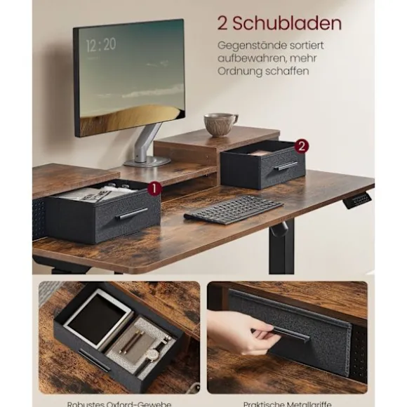 Rootz Vintage Brown Skrivebord - Studiebord - Skrivebord - Spånplade - Stålramme - Oxford klud - Justerbar højde - Rummelig overflade - Nem montering | Fyndiq