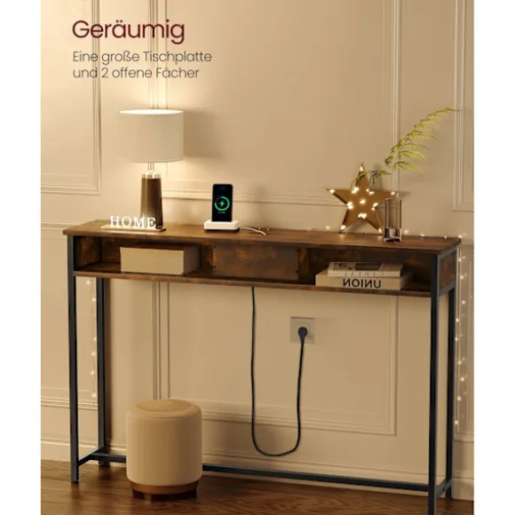 Rootz Vintage Brown-Ink Black Sofabord - Sidebord - Spånplade stål - Power Strip - 25cm x 120cm x 81,1cm