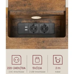 Rootz Vintage Brown-Ink Black Sofabord - Sidebord - Spånplade stål - Power Strip - 25cm x 120cm x 81,1cm
