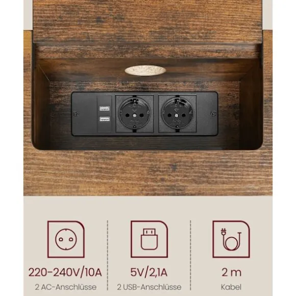 Rootz Vintage Brown-Ink Black Sofabord - Sidebord - Spånplade stål - Power Strip - 25cm x 120cm x 81,1cm