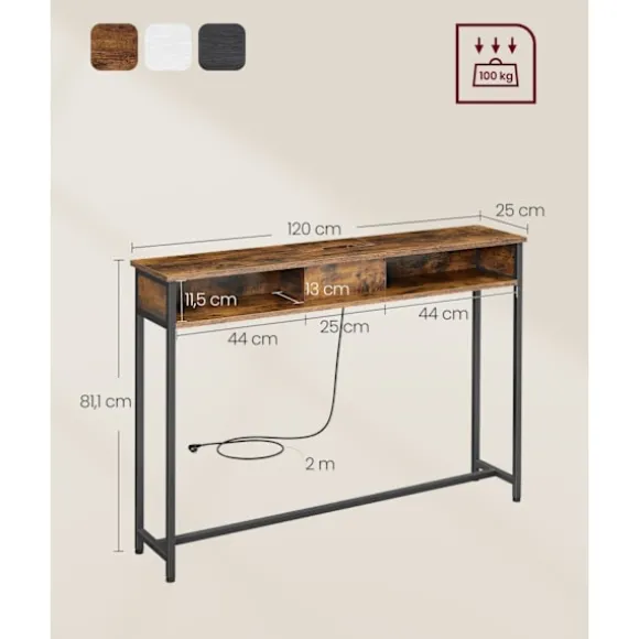 Rootz Vintage Brown-Ink Black Sofabord - Sidebord - Spånplade stål - Power Strip - 25cm x 120cm x 81,1cm