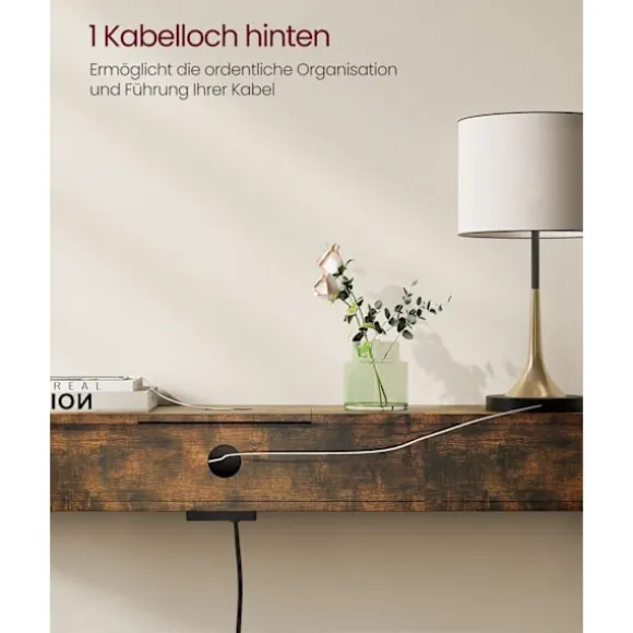 Rootz Vintage Brown-Ink Black Sofabord - Sidebord - Spånplade stål - Power Strip - 25cm x 120cm x 81,1cm