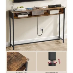 Rootz Vintage Brown-Ink Black Sofabord - Sidebord - Spånplade stål - Power Strip - 25cm x 120cm x 81,1cm