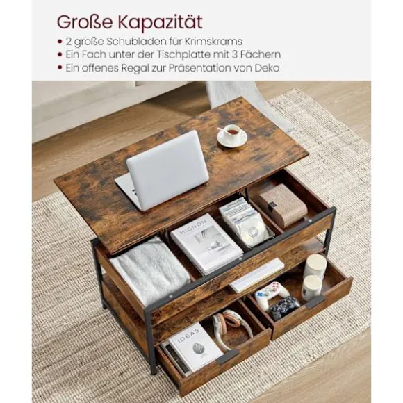 Rootz Vintage Brown-Ink Black Sofabord - Spånplade stål - Stort - Justerbar højde - Letvægts - 50cm x 100cm x 48-63cm