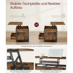 Rootz Vintage Brown-Ink Black Sofabord - Spånplade stål - Stort - Justerbar højde - Letvægts - 50cm x 100cm x 48-63cm