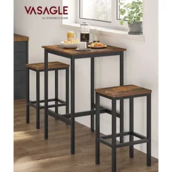 Rootz Vintage brun-sort barbordsæt - spånpladestål - pubbordssæt - Bord og stole i bordhøjde - Kompakt design - Robust konstruktion - 60 cm x 60 cm x | Fyndiq