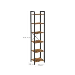 Rootz Vintage brun-sort bogreol - Spånpladestål - Høj reol - Rustik opbevaring - 40 cm x 30 cm x 187,5 cm