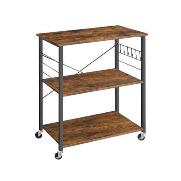 Rootz Vintage brun-sort hylde - Opbevaringsstativ - Rullevogn - Spånplade og stål - 40 cm x 80 cm x 89 cm - 123 kg Kapacitet