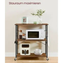 Rootz Vintage brun-sort hylde - Opbevaringsstativ - Rullevogn - Spånplade og stål - 40 cm x 80 cm x 89 cm - 123 kg Kapacitet
