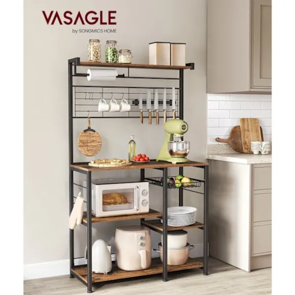 Rootz Vintage brun-sort køkkenopbevaringsstativ - spånpladestålorganisering - Pantryhylde - Heavy Duty - 42 cm x 90 cm x 167,3 cm