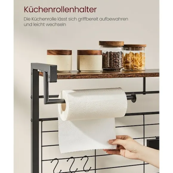 Rootz Vintage brun-sort køkkenopbevaringsstativ - spånpladestålorganisering - Pantryhylde - Heavy Duty - 42 cm x 90 cm x 167,3 cm