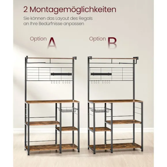 Rootz Vintage brun-sort køkkenopbevaringsstativ - spånpladestålorganisering - Pantryhylde - Heavy Duty - 42 cm x 90 cm x 167,3 cm