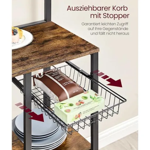 Rootz Vintage brun-sort køkkenopbevaringsstativ - spånpladestålorganisering - Pantryhylde - Heavy Duty - 42 cm x 90 cm x 167,3 cm