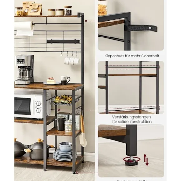 Rootz Vintage brun-sort køkkenopbevaringsstativ - spånpladestålorganisering - Pantryhylde - Heavy Duty - 42 cm x 90 cm x 167,3 cm