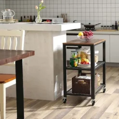 Rootz Vintage Brun-Sort Køkkenvogn - Rullevogn - Opbevaringsstativ - Spånplader og stål - 60 cm x 77,5 cm x 40 cm - 11,21 kg - 80 kg Belastningskapaci | Fyndiq