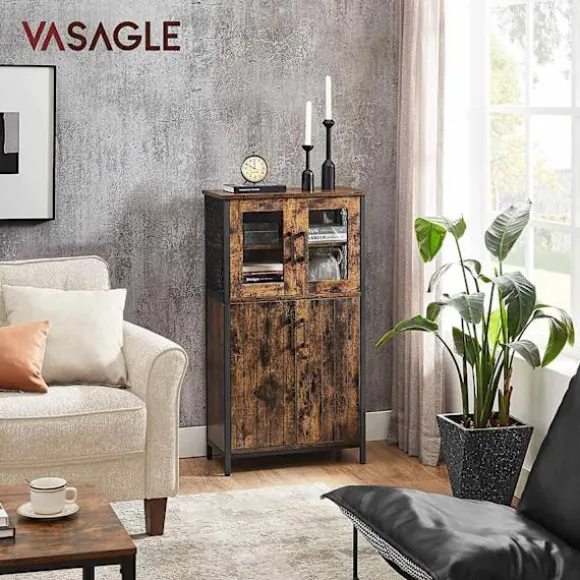 Rootz Vintage brun-sort opbevaringsskab - Spånplade stålglas - Højt skab - Vitrineskab - 30 kg øverste hyldekapacitet - 5 kg pr. hyldekapacitet - 60 c | Fyndiq