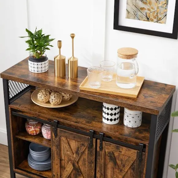 Rootz Vintage brun-sort opbevaringsskab - Spånpladestål - Skabsorganisering - Rustik kiste - 100 cm x 33 cm x 80 cm - Heavy Duty - Nem montering - Mul | Fyndiq