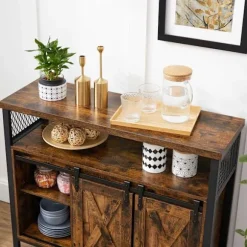 Rootz Vintage brun-sort opbevaringsskab - Spånpladestål - Skabsorganisering - Rustik kiste - 100 cm x 33 cm x 80 cm - Heavy Duty - Nem montering - Mul | Fyndiq