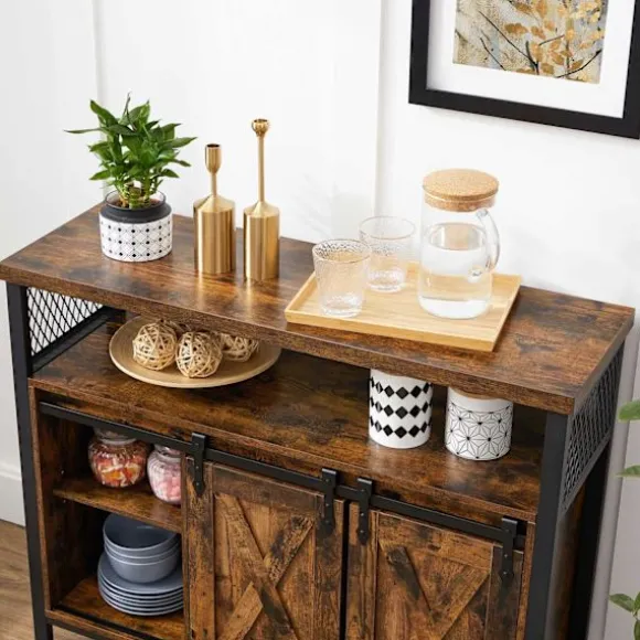 Rootz Vintage brun-sort opbevaringsskab - Spånpladestål - Skabsorganisering - Rustik kiste - 100 cm x 33 cm x 80 cm - Heavy Duty - Nem montering - Mul | Fyndiq