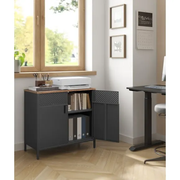 Rootz Vintage brun-sort opbevaringsskab - Stålspånplade - Organizer - Skab - Heavy-Duty - 80cm x 40cm x 76cm