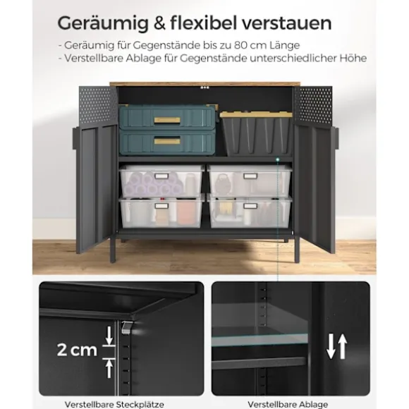 Rootz Vintage brun-sort opbevaringsskab - Stålspånplade - Organizer - Skab - Heavy-Duty - 80cm x 40cm x 76cm