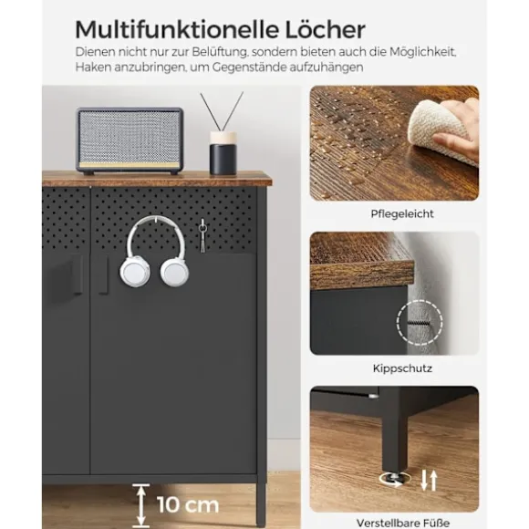 Rootz Vintage brun-sort opbevaringsskab - Stålspånplade - Organizer - Skab - Heavy-Duty - 80cm x 40cm x 76cm