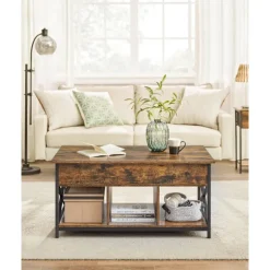 Rootz Vintage brun-sort sofabordssæt - Spånpladestål - Stuemøbler - Opbevaringshylde - Nem montering - 60cm x 100cm x 62cm