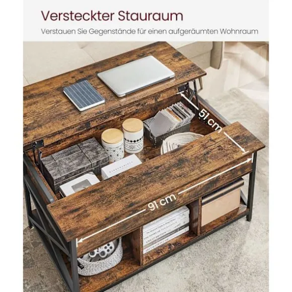 Rootz Vintage brun-sort sofabordssæt - Spånpladestål - Stuemøbler - Opbevaringshylde - Nem montering - 60cm x 100cm x 62cm