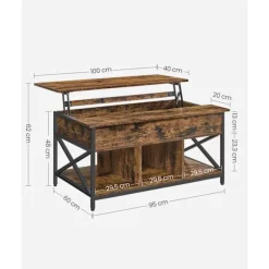 Rootz Vintage brun-sort sofabordssæt - Spånpladestål - Stuemøbler - Opbevaringshylde - Nem montering - 60cm x 100cm x 62cm