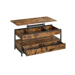 Rootz Vintage Brun-Sort Sofabord - Spånplade - Stål - Stort - Justerbar Højde - 50cm x 100cm - Heavy Duty - 48-63cm