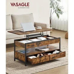 Rootz Vintage Brun-Sort Sofabord - Spånplade - Stål - Stort - Justerbar Højde - 50cm x 100cm - Heavy Duty - 48-63cm