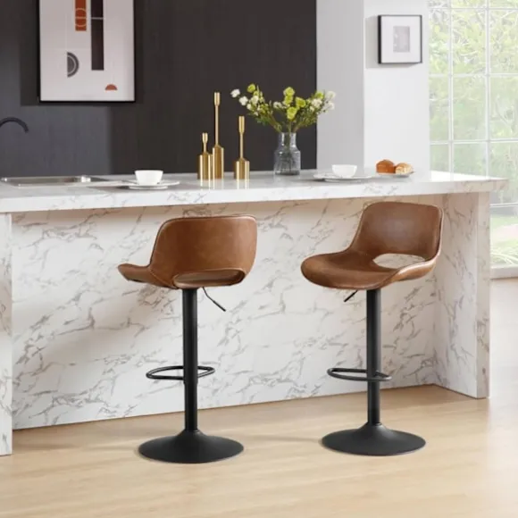 Rootz Vintage imiteret læder barstol - Vandtæt - Slidbestandig - Ergonomisk - Justerbar højde - Brun - 48cm x (85-105,5)cm x 49cm
