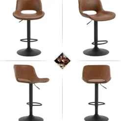 Rootz Vintage imiteret læder barstol - Vandtæt - Slidbestandig - Ergonomisk - Justerbar højde - Brun - 48cm x (85-105,5)cm x 49cm